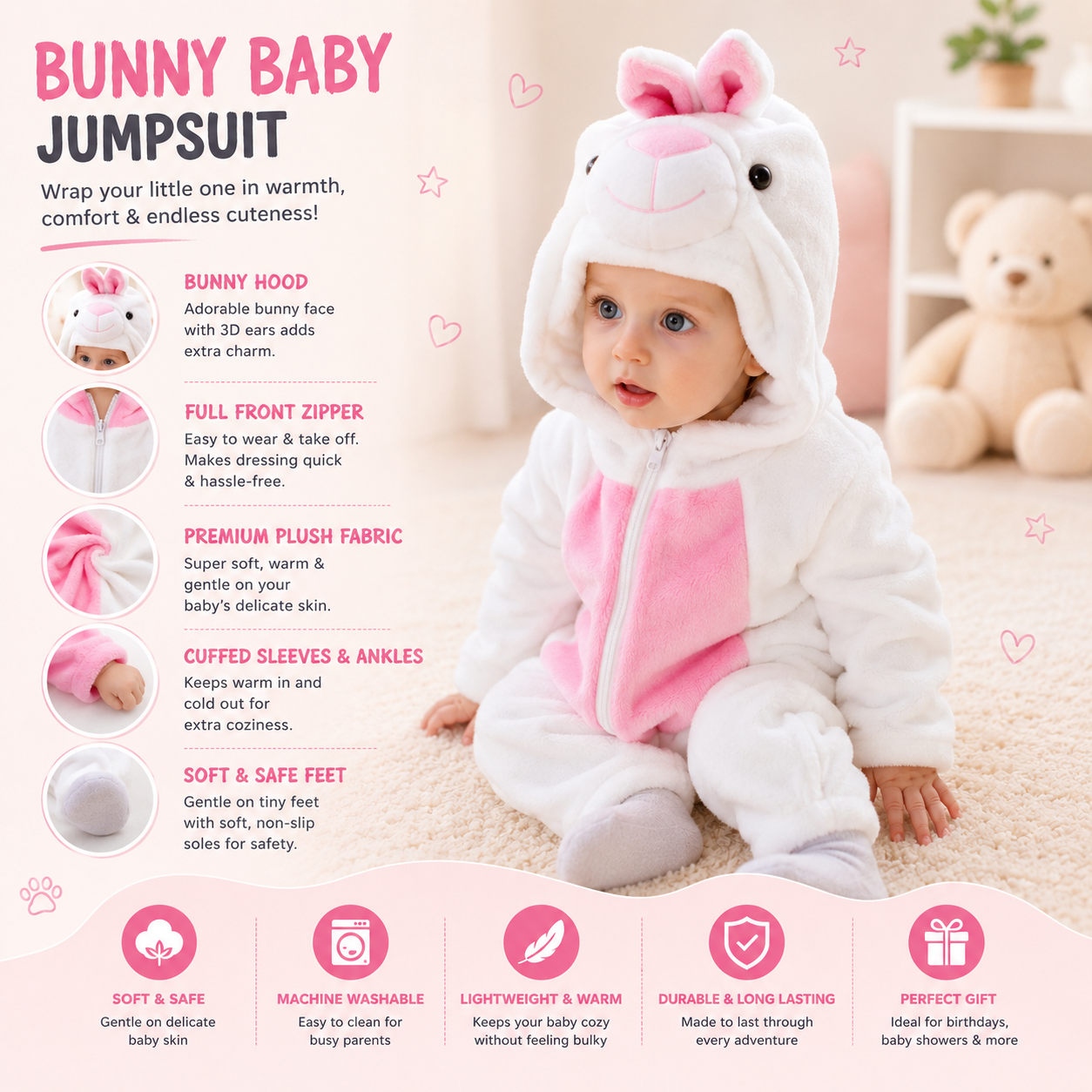 Rabbit Plush Baby Jumpsuit